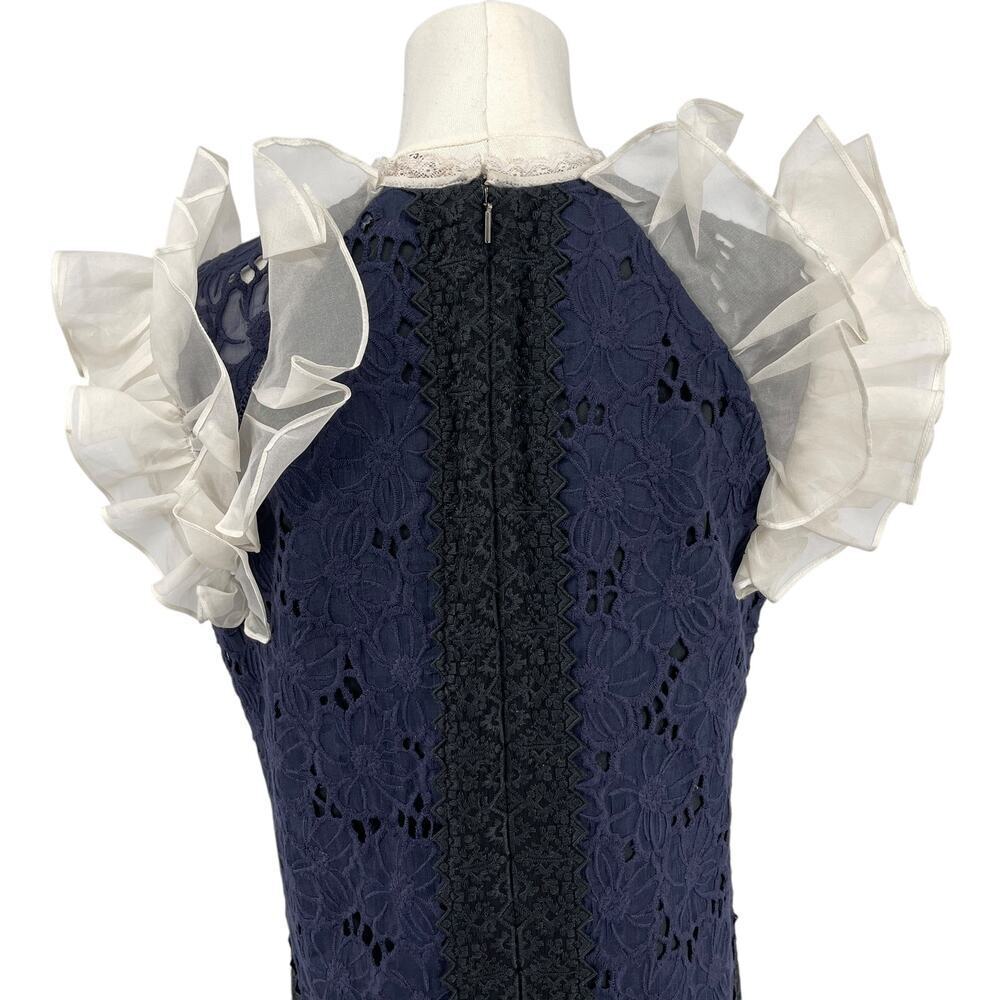 Rebecca Taylor Women's High Neck Ruffle Lace Dress Size 6 Navy Ivory OOAK - Picture 8 of 15
